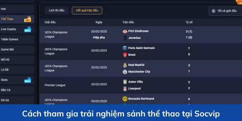 Cách tham gia trải nghiệm sảnh thể thao tại Socvip