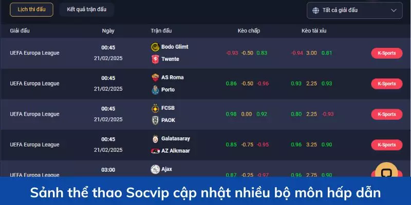 Sảnh thể thao cập nhật nhiều bộ môn hấp dẫn